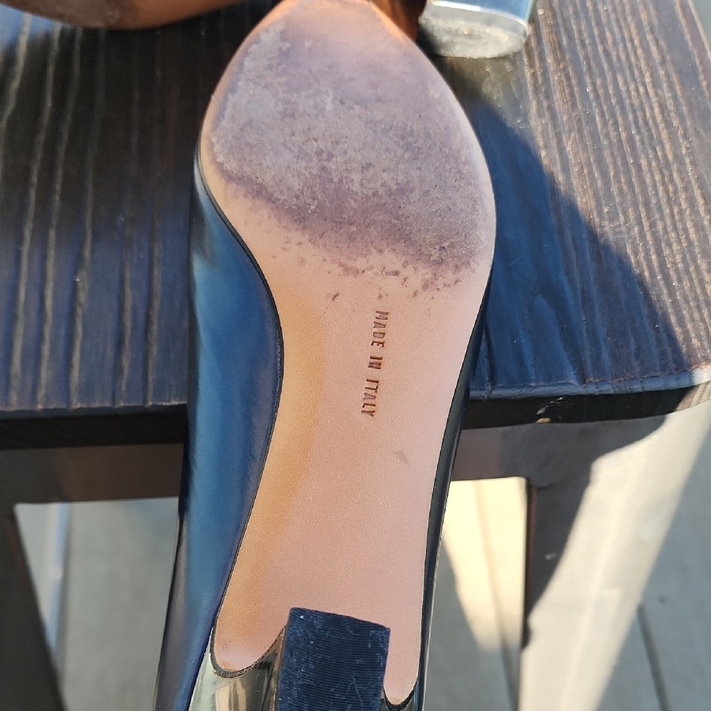 (8.5 AA) Salvatore Ferragamo Navy Blue Silver Mirrored Heels Shimmery Luxury - Picture 11 of 14